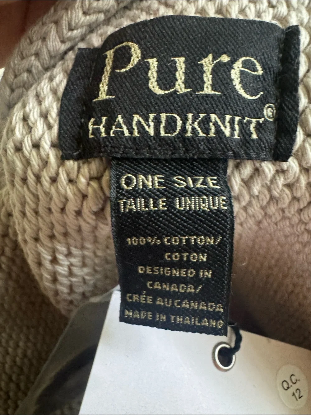 Pure Handknit taupe knit wrap scarf shawl coconut shell buttons NWT